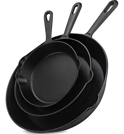 Juego de Sartenes de Hierro Fundido Pre-sazonadas: Cocina Saludable y Sabrosa Todos los Días